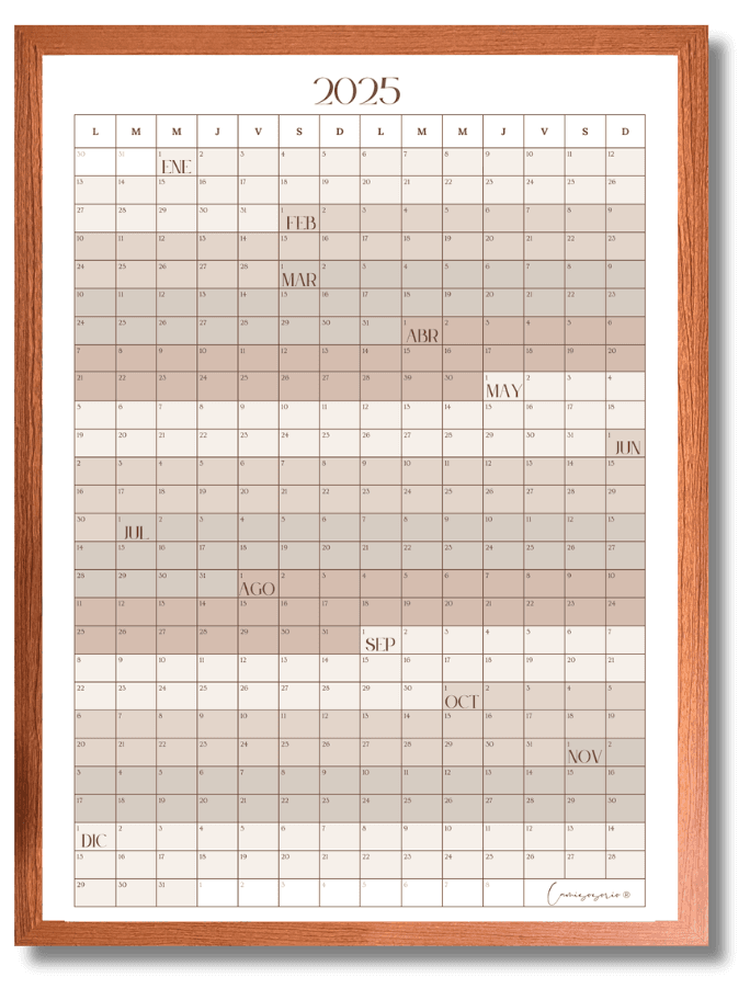 Calendario anual del kit, enmarcado